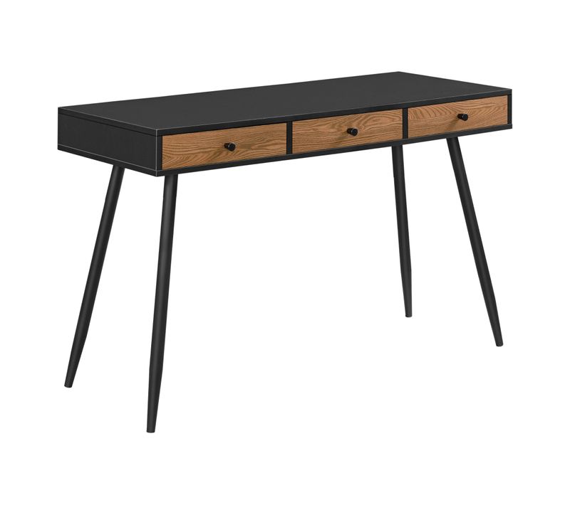 Bureau Poste De Travail Table Tumba à 3 Tiroirs 75 X 115 X 48 Cm Effet Bois Foncé Noi