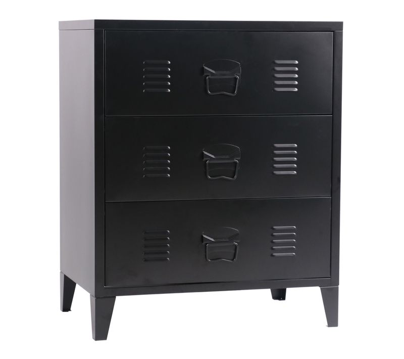 Commode Stylée Meuble De Rangement Pratique Métallique Acier 72 X 60 X 40 Cm Noir 03_