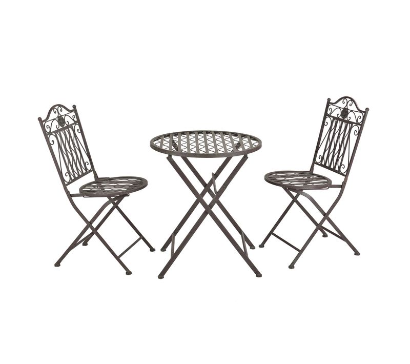 Set De Bistrot Pour Jardin Métal Vert Foncé Patine Grise Claire 03_0006936