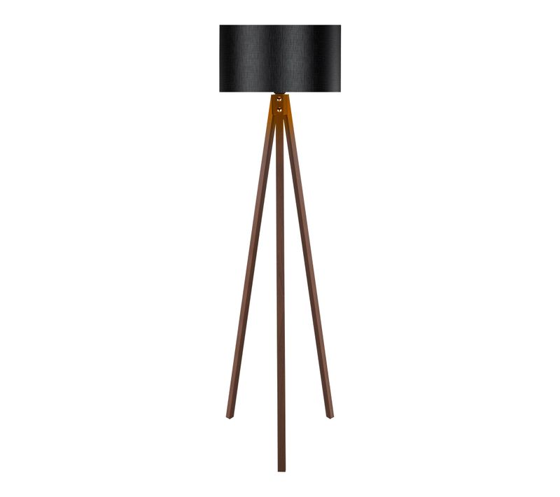 Lampadaire Lampe Lumière Luminaire Trépied Hauteur 136 Cm E27 Effet Noyer / Noir 03_0