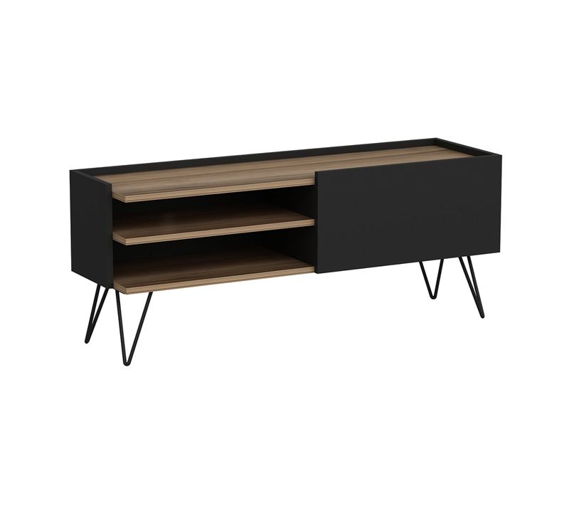 Meuble TV à Porte 50 X 124 X 37 Cm Noir / Effet Bois 03_0007751