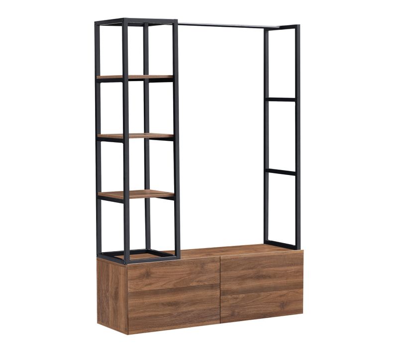 Portant à Vêtements Métal Mdf 180 X 120 X 40 Cm Noir Effet Noyer 03_0008130