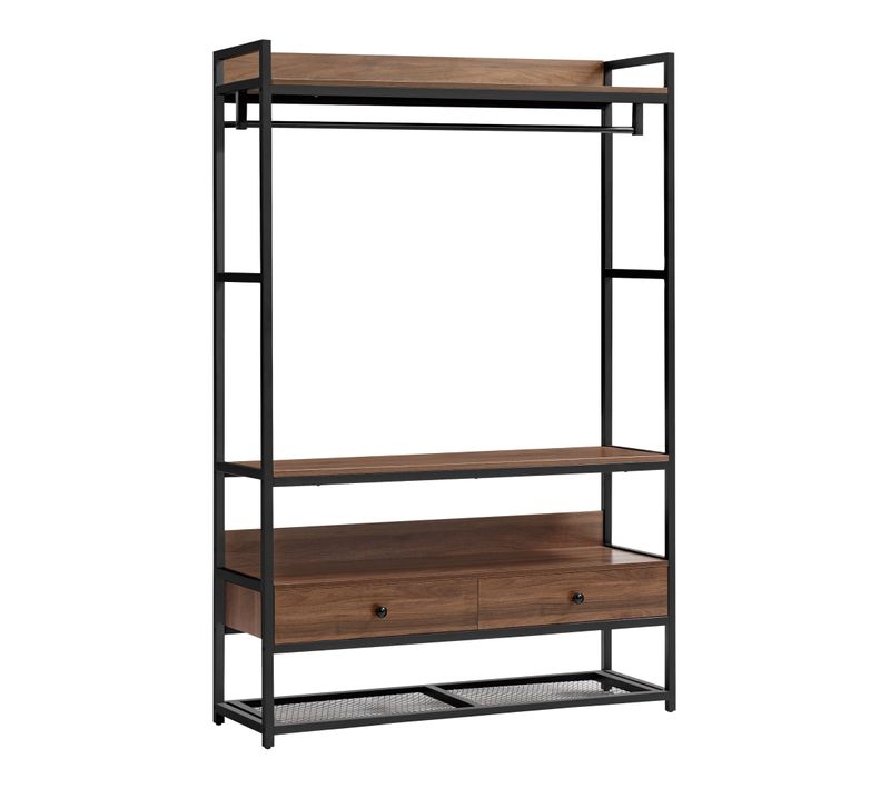 Portant à Vêtements Métal Mdf 180 X 120 X 40 Cm Noir Effet Noyer 03_0008138
