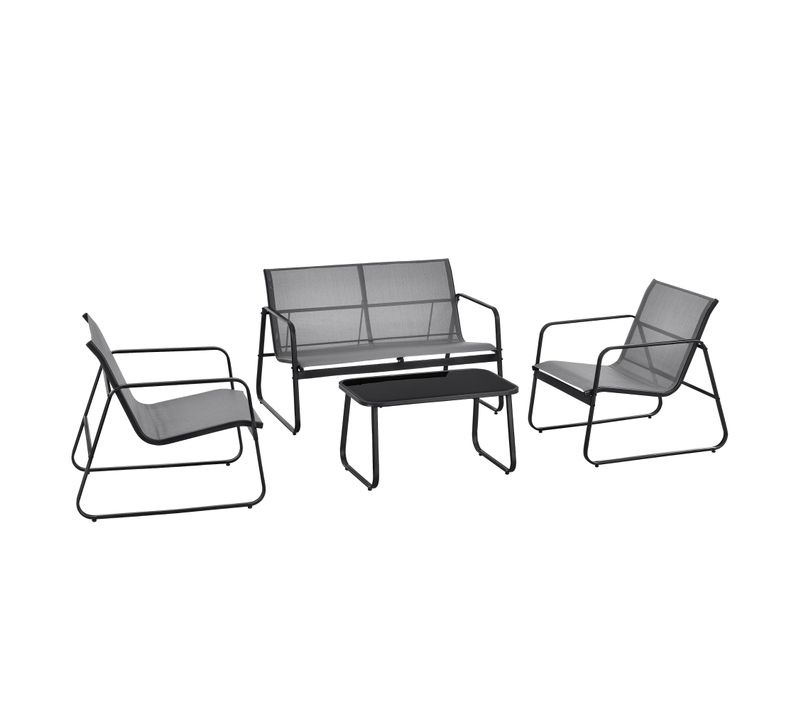 Salon De Jardin De 4 Meubles Acier Pvc Noir Gris Clair 03_0008240