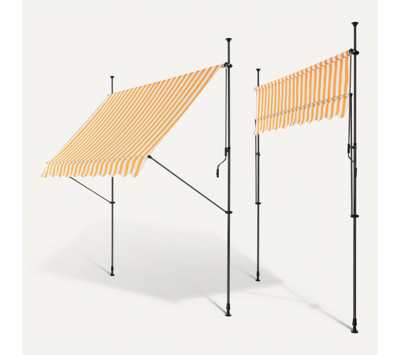 Store Banne Téléscopique Acier Polyester 150 X 120 X 200-300 Cm Jaune Blanc 03_000831