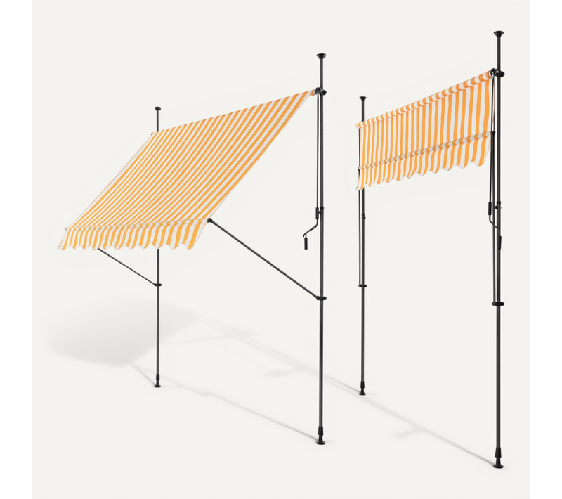Store Banne Téléscopique Acier Polyester 200 X 120 X 200-300 Cm Jaune Blanc 03_000832