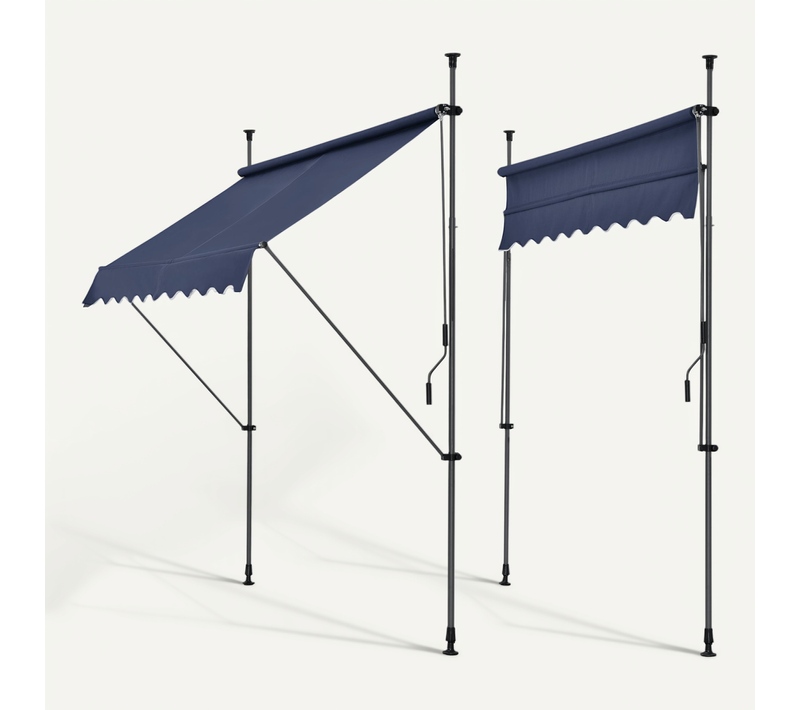 Store Banne Téléscopique Acier Polyester 400 X 120 X 200-300 Cm Bleu Foncé 03_0008343