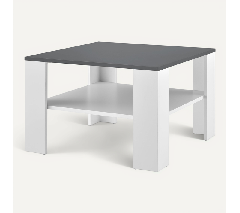 Table Basse De Salon 60 X 60 X 40 Cm Blanc Et Gris Foncé 03_0008433