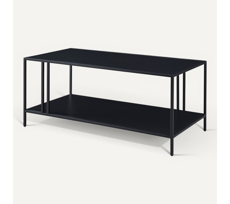 Table Basse Métal Double Plateau 47 X 110 X 55 Cm Noir 03_0008455