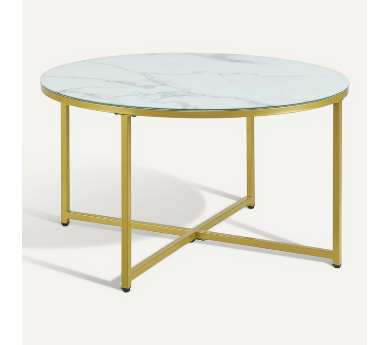 Table Basse Ronde Pour Salon 45 X 80 Cm Marbre Blanc / Doré 03_0008496