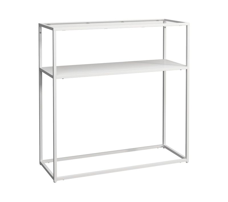 Table Console Métal Verre Trempé 80 X 80 X 30 Cm Blanc Transparent 03_0008580