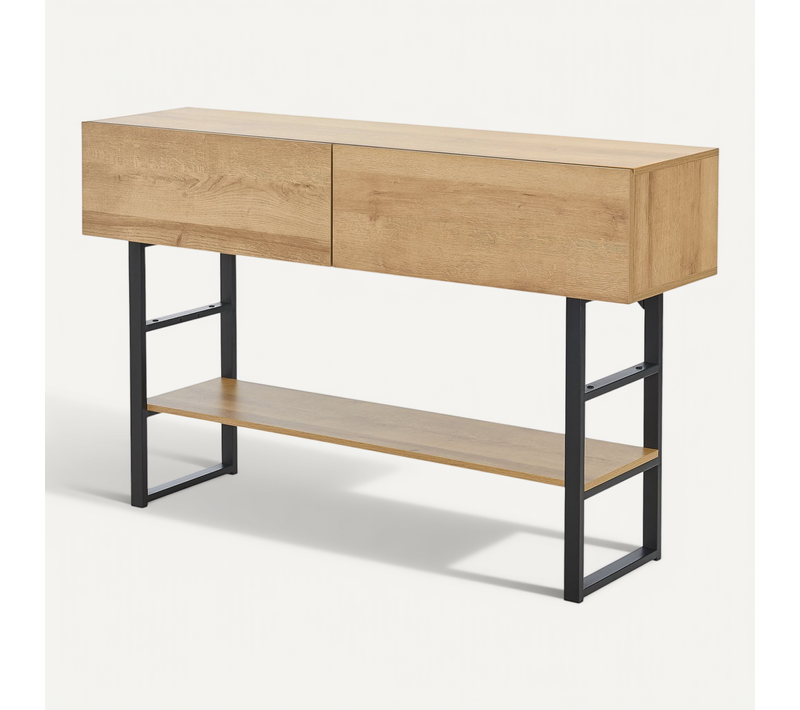 Table Console Métal 75 X 120 X 30 Cm Noir Effet Chêne 03_0008597
