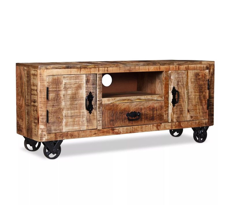 Meuble Télé Buffet TV Télévision Design Pratique Bois De Manguier Brut 120 Cm 2502131