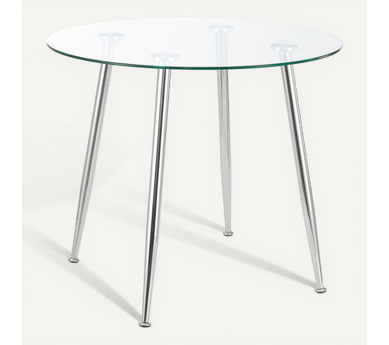 Table De Salle à Manger Ronde Verre Trempé Acier 75 X 80 Cm Transparent Chrome 03_000