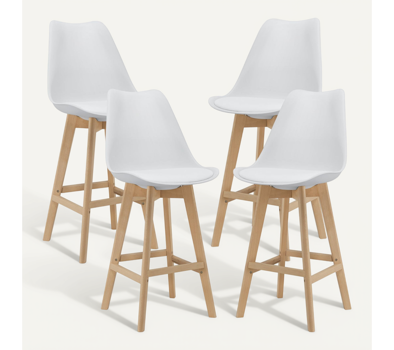 Lot De 4 Tabourets De Bar Plastique Synthétique Hêtre 105 X 48 X 58 Cm Blanc 03_00087