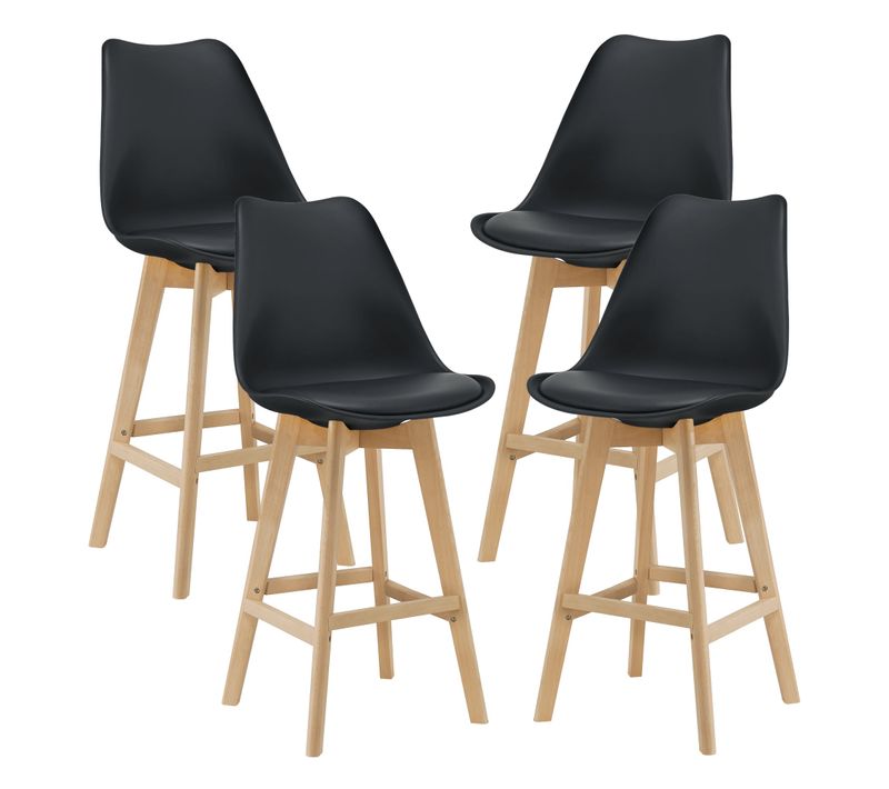 Lot De 4 Tabourets De Bar Plastique Synthétique Hêtre 105 X 48 X 58 Cm Noir 03_000872