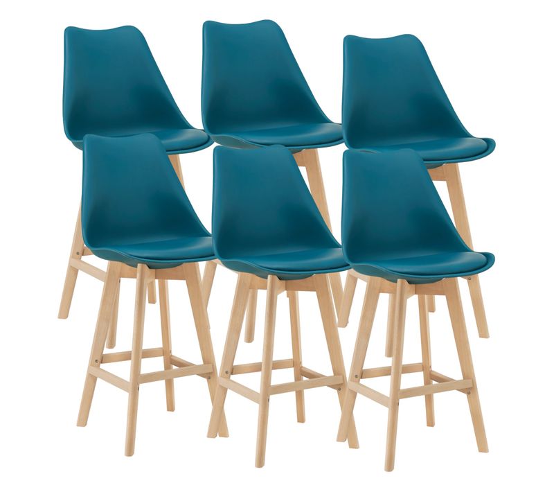 Lot De 6 Tabourets De Bar Plastique Synthétique Hêtre 105x48x58 Cm Turquoise 03_00087