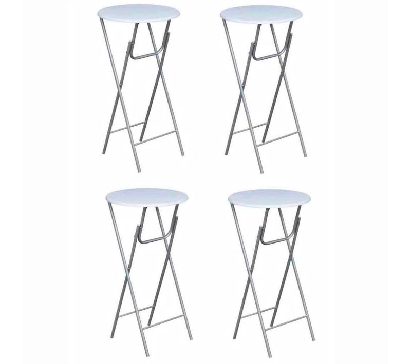 Table Haute Mange Debout Bar Bistrot 4 Pièces Avec Dessus De Table En Mdf Blanc 09020