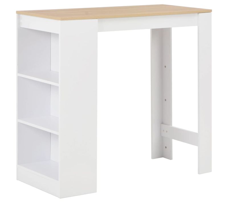 Table Haute Mange Debout Bar Bistrot Avec Étagère Blanc 110 Cm 0902052