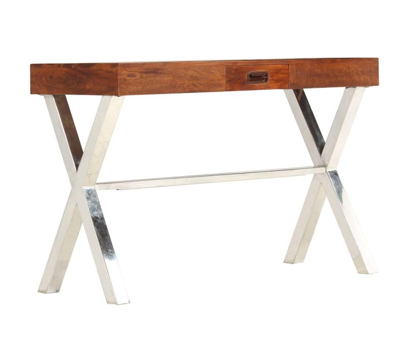 Bureau Table Meuble Travail Informatique Bois D'acacia Et Finition En Sesham 110 Cm 0