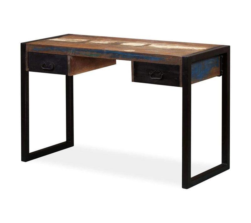 Bureau Table Meuble Travail Informatique Avec 2 Tiroirs Bois De Récupération Massif 1