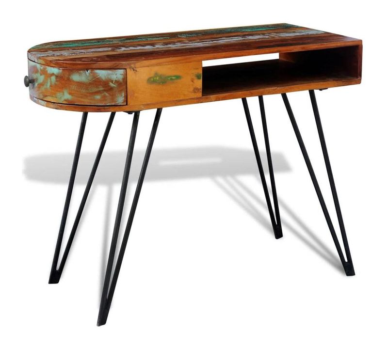 Bureau Table Meuble Travail Informatique En Bois Solide Recyclé Avec Pieds Broche En