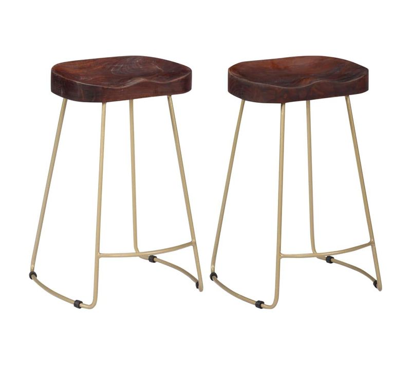 Lot De Deux Tabourets De Bar Design Chaise Siège Bois De Manguier Solide 1202121