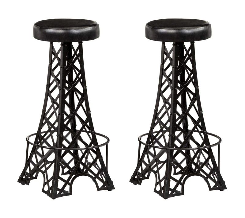 Lot De Deux Tabourets De Bar Design Chaise Siège Cuir Véritable Noir 1202119