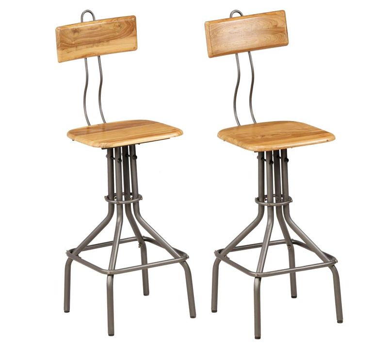 Lot De Deux Tabourets De Bar Design Chaise Sièges Teck Recyclé Massif 1202129