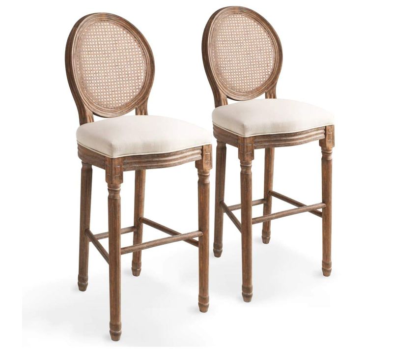 Lot De Deux Tabourets De Bar Design Chaise Siège Rotin Blanc Crème 1202150