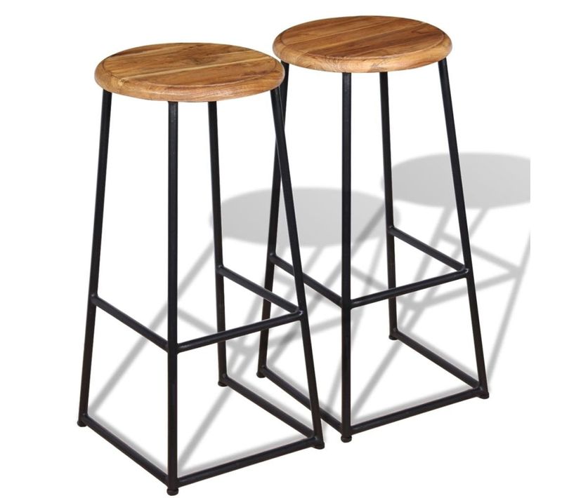Lot De Deux Tabourets De Bar Design Chaise Siège Teck Massif Marron 1202160