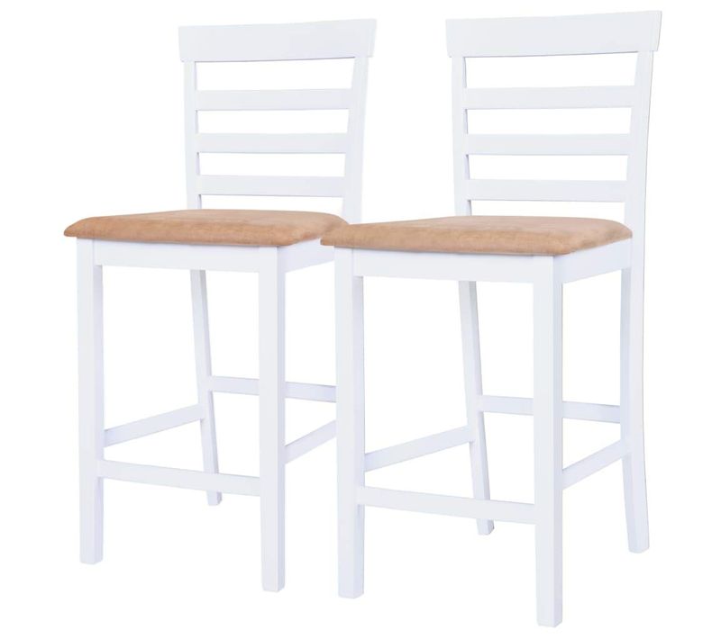 Lot De Deux Tabourets De Bar Design Chaise Siège Bois Blanc Et Beige 1202141