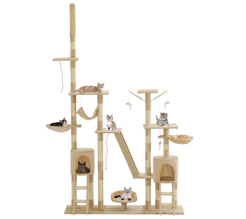 Arbre à Chat Griffoir Grattoir Niche Jouet Animaux Peluché En Sisal 230-250 Cm Beige