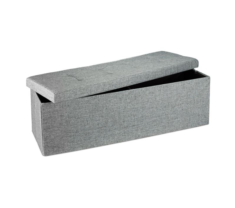 Banquette Banc Pour Coffre De Rangement En Lin Avec Couvercle Gris 114 Cm 3013010