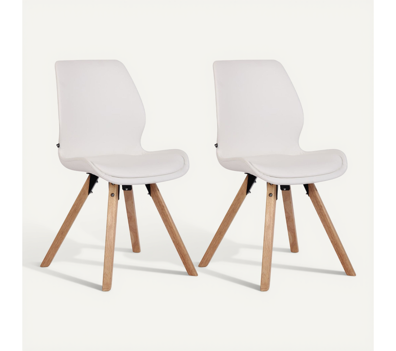 Lot De 2 Chaises De Salle à Manger En Synthétique Blanc Style Scandinave Pieds Bois Cds101136