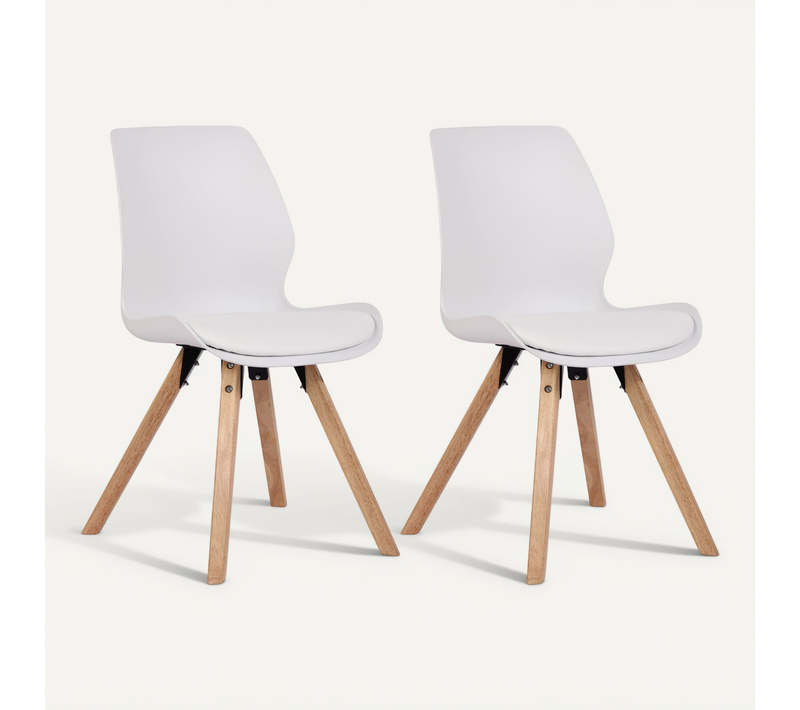 Lot De 2 Chaises De Salle à Manger En Plastique Blanc Style Scandinave Pieds Bois Cds101141