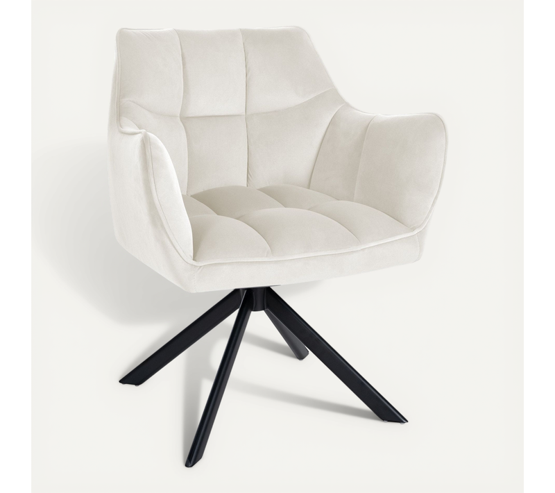 Chaise De Salle à Manger Lounge Bureau Pivotante Avec Revêtement En Velours Crème Pieds En Acier N