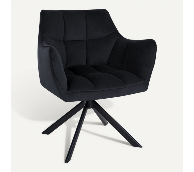 Chaise De Salle à Manger Lounge Bureau Pivotante Avec Revêtement En Velours Noir Pieds En Acier No