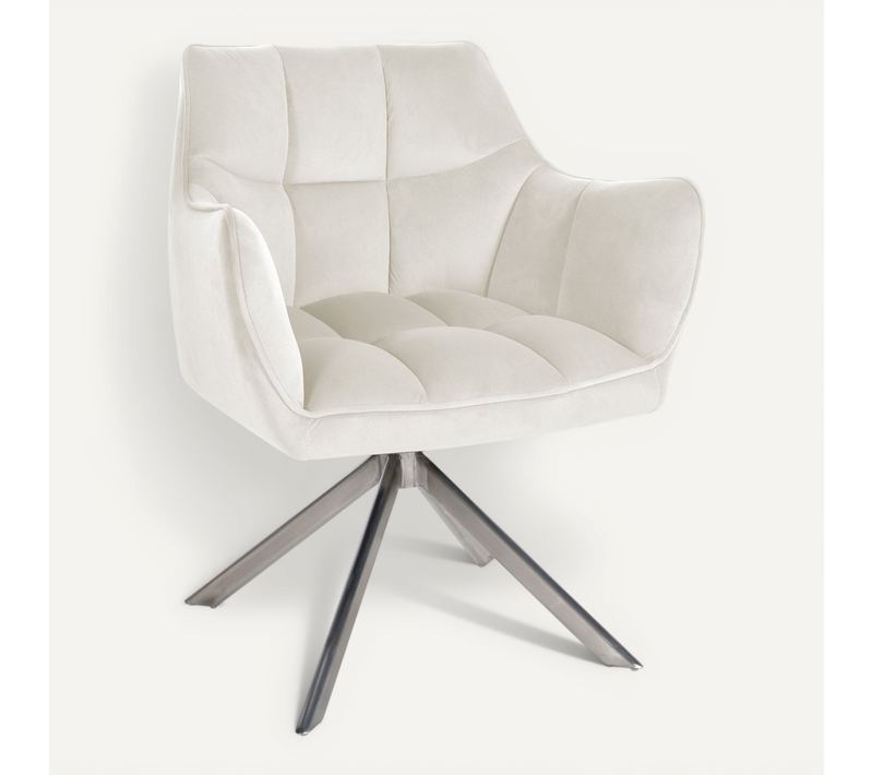 Chaise De Salle à Manger Lounge Bureau Pivotante Avec Revêtement En Velours Crème Pieds En Acier I