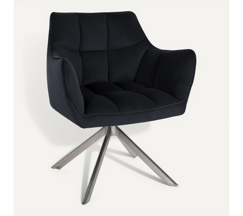 Chaise De Salle à Manger Lounge Bureau Pivotante Avec Revêtement En Velours Noir Pieds En Acier In