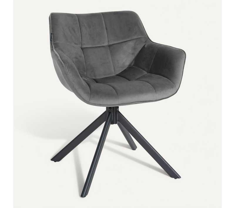 Chaise De Salle à Manger Fauteuil Lounge Rotatif En Velours Gris Cadre Métallique Noir Bur10673