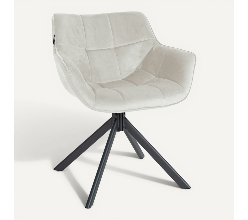 Chaise De Salle à Manger Fauteuil Lounge Rotatif En Velours Crème Cadre Métallique Noir Bur10674