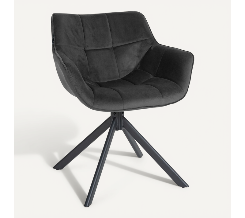 Chaise De Salle à Manger Fauteuil Lounge Rotatif En Velours Gris Foncé Cadre Métallique Noir Bur10