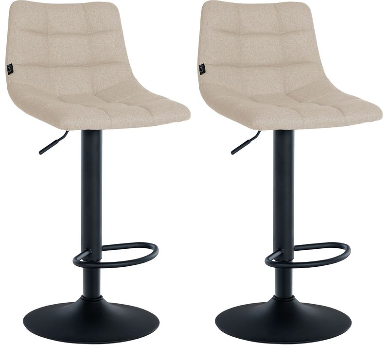 Lot De 2 Tabourets De Bar En Tissu Crème Base En Trompette Réglable En Hauteur Et Repose-pieds Tdb