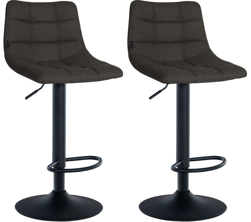 Lot De 2 Tabourets De Bar En Tissu Gris Foncé Base Métal Noir Réglable En Hauteur Et Repose-pieds