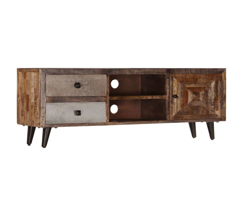 Meuble Télé Buffet TV Télévision Design Pratique 118 Cm Bois De Manguier Massif 25022