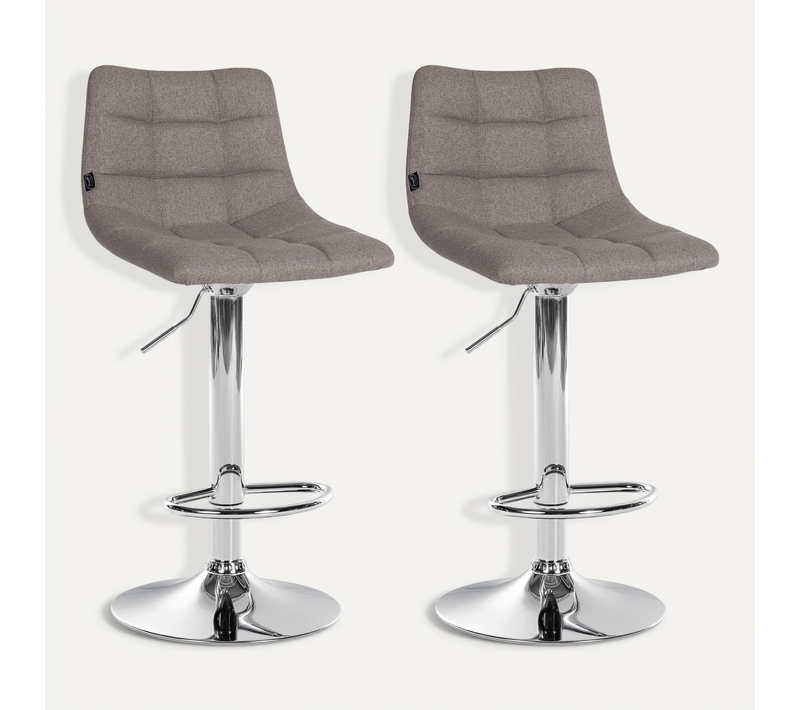 Lot De 2 Tabourets De Bar En Tissu Gris Base Métal Chromé Réglable En Hauteur Et Repose-pieds Tdb1