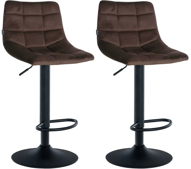 Lot De 2 Tabourets De Bar En Velours Marron Base Métal Noir Réglable En Hauteur Et Repose-pieds Td