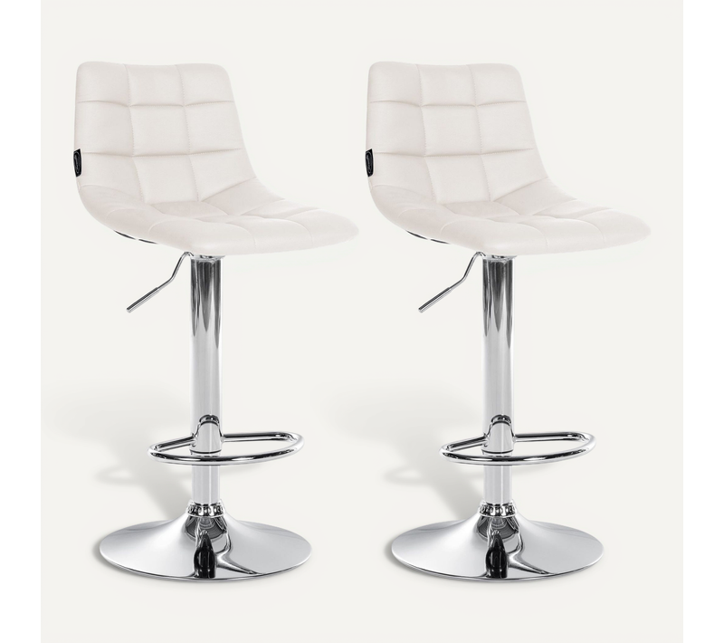 Lot De 2 Tabourets De Bar En Synthétique Blanc Base Métal Chromé Réglable En Hauteur