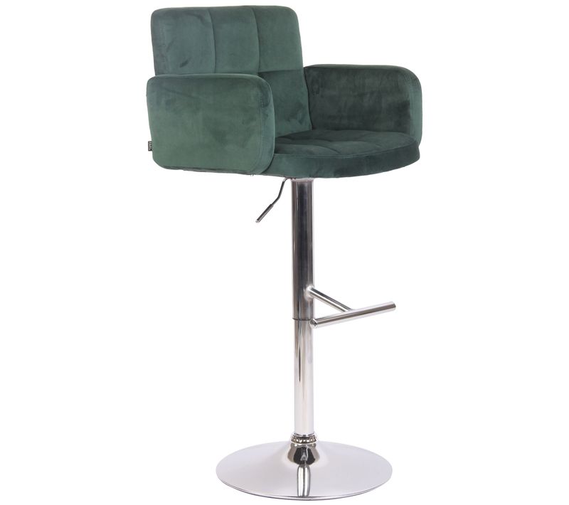 Tabouret De Bar Pivotant En Velours Vert Et Métal Chromé Avec Accoudoirs Repose-pieds